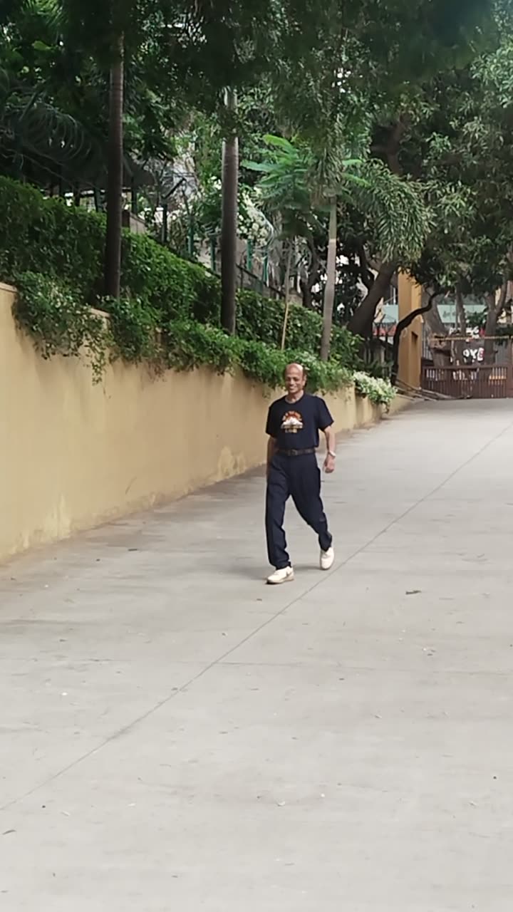 Walking down the ramp towards the camera on the morning walk.